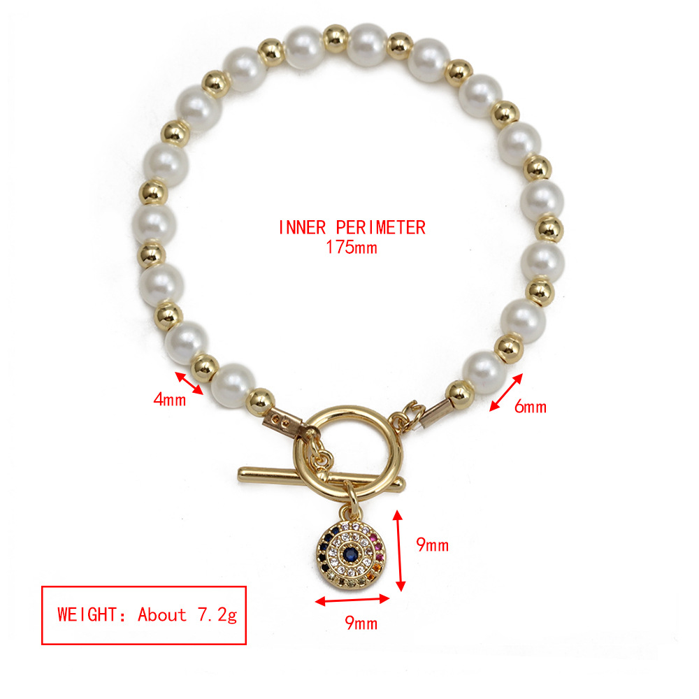 Simple Style Devilu0027S Eye Copper Beaded Plating Inlay Zircon Bracelets 1 Piece