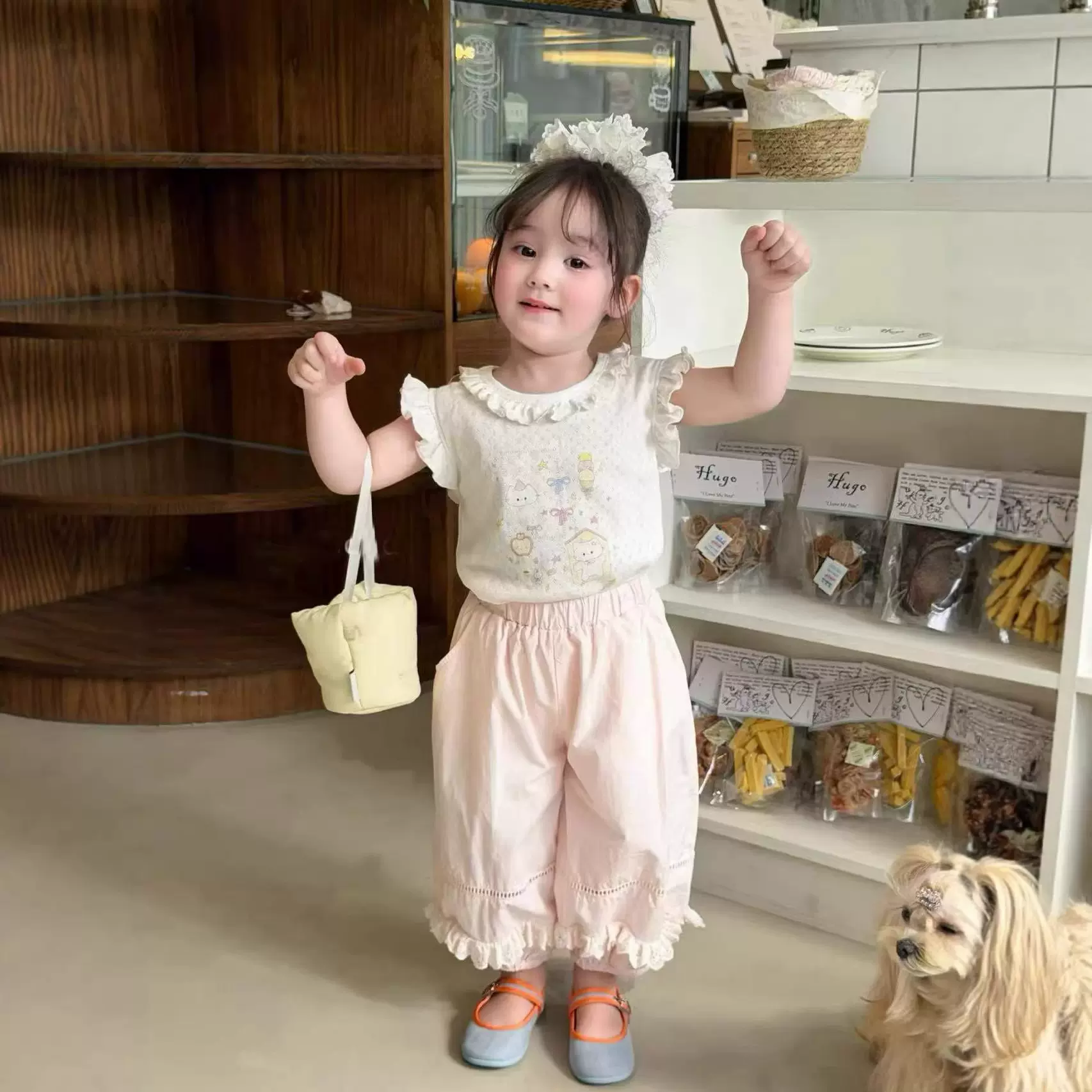 DZ26016女童童裤花边背心2026夏季韩系花边阔腿裤宝宝洋气休闲裤