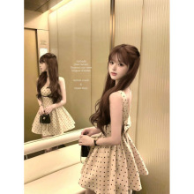 2025年心动波尔卡夏季 波点大蝴蝶结撞色无袖小礼服背心裙短裙女