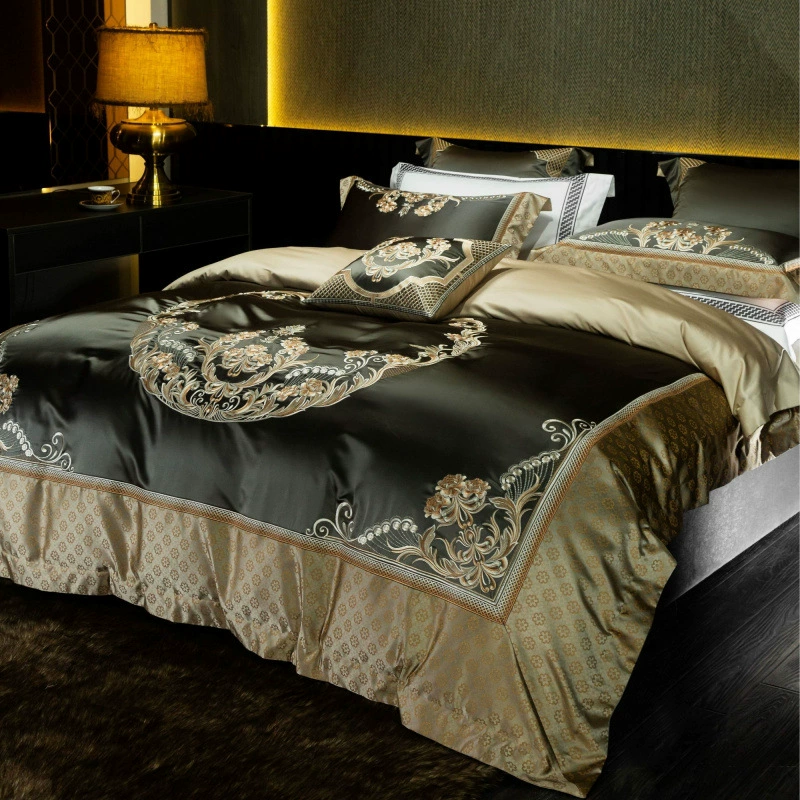 180-count simple, high-luxury, high-precision Egyptian cotton embroidery four-piece bed cover multi-piece bedding set