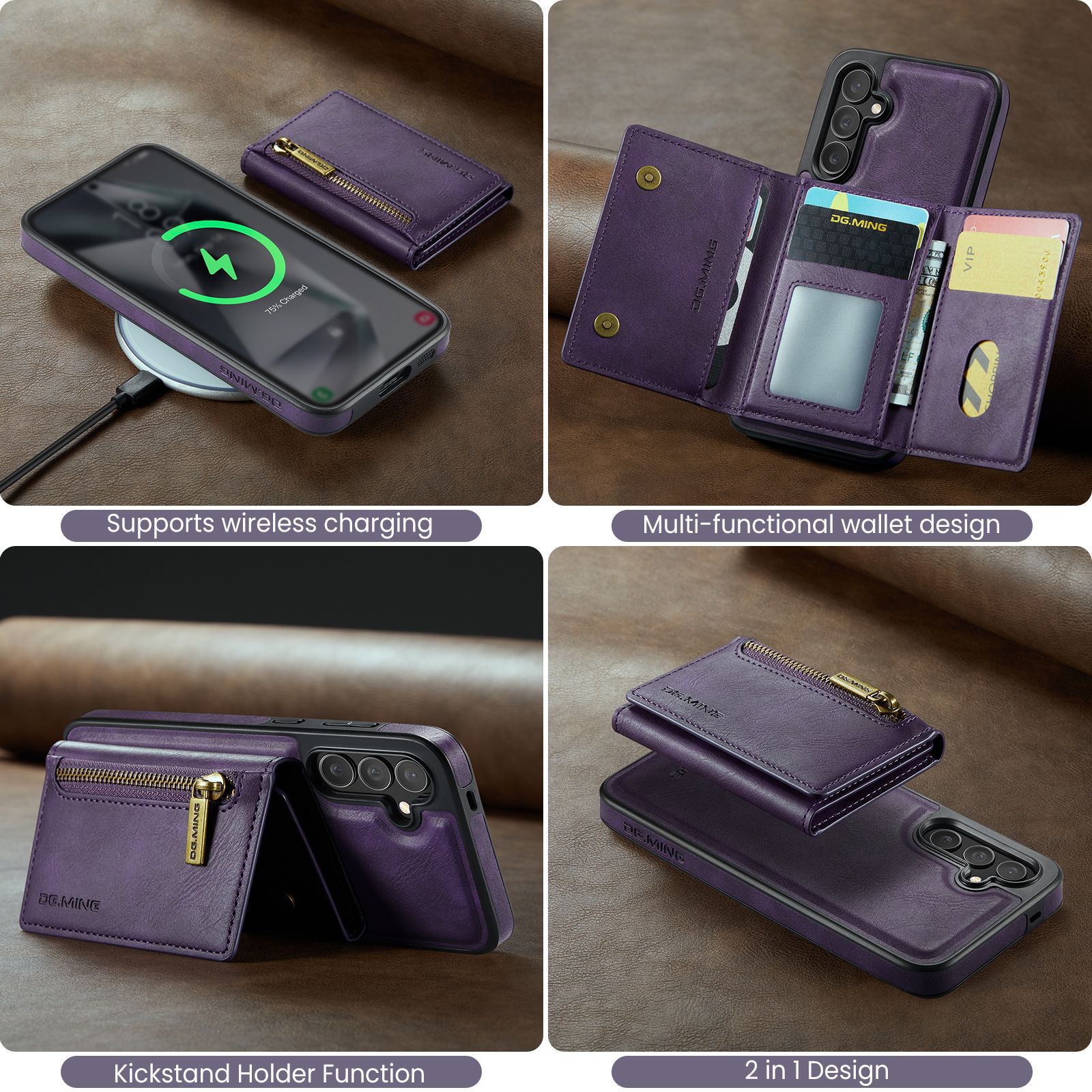 M5 für Samsung S24 magnetische kabellose Ladetelefonhülle S24 Plus Zwei-in-Eins-Anti-Diebstahl-Bürsten-Brieftaschen-Schutzhülle_voghion.com