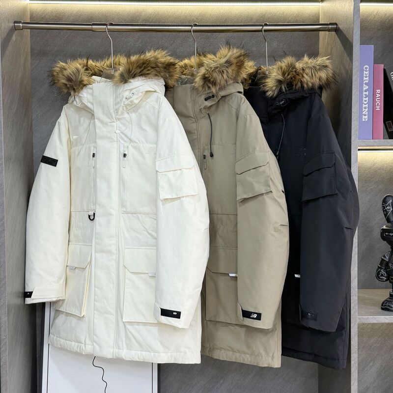 N/B New Winter Model for Men and Women, Loose-Fit Hooded Down Jacket with Real Raccoon Fur Collar, Casual Workwear Style