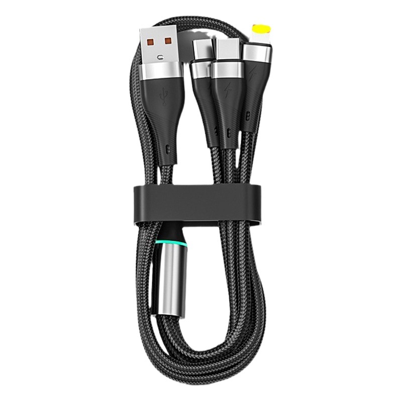 Red de pesca luminosa de 100W tejida uno a tres adecuado para Android Huawei Apple tres-en-uno 6A cable de datos de carga rápida