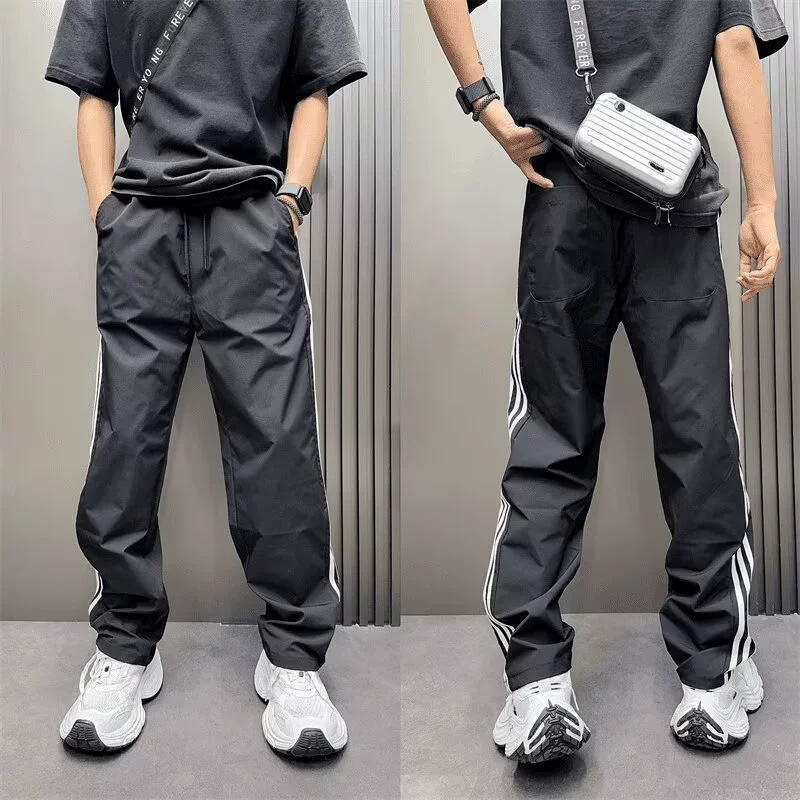 Мужские летние тонкие сплошные повседневные спортивные брюки эластичная тонкая талия тонкие узкие брюки