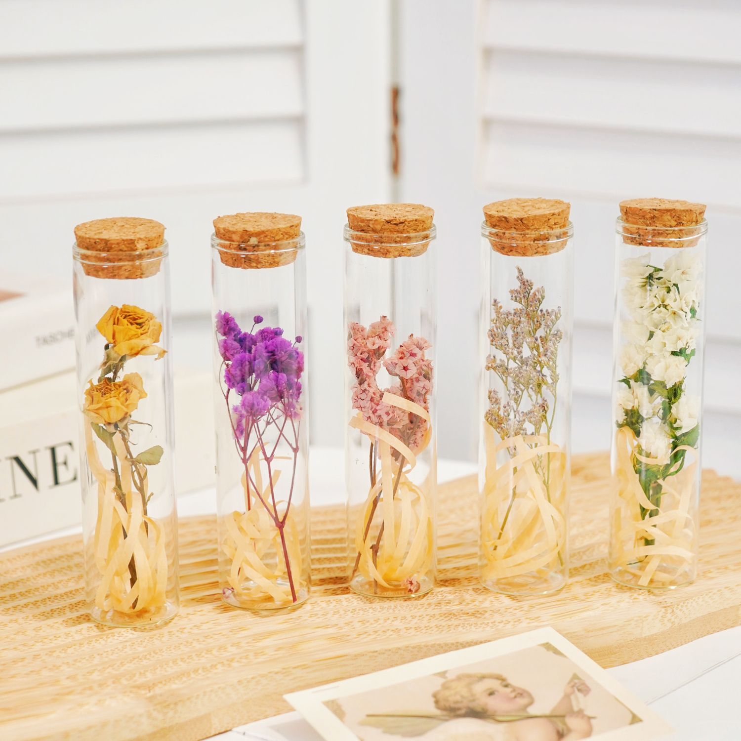 Dried Flower Rose Test Tube Glass Small Ornaments Bouquet Eternal Flower Plant Specimen Teachers' Day Gift for Girlfriend Gift