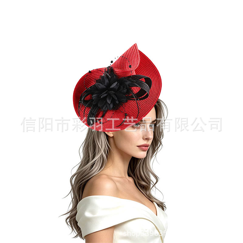 New Amazon Exaggerated Feather Mesh Headpiece, Hair Accessory, European and American Bridal Headpiece, Horse Racing Festival Hat