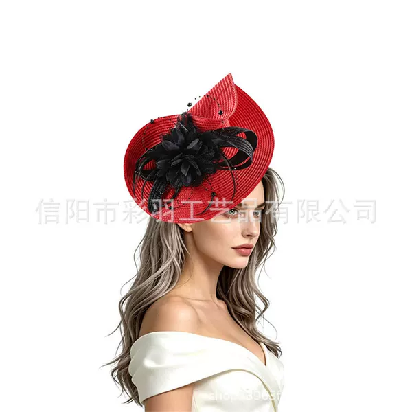 New Amazon Exaggerated Feather Mesh Headpiece, Hair Accessory, European and American Bridal Headpiece, Horse Racing Festival Hat