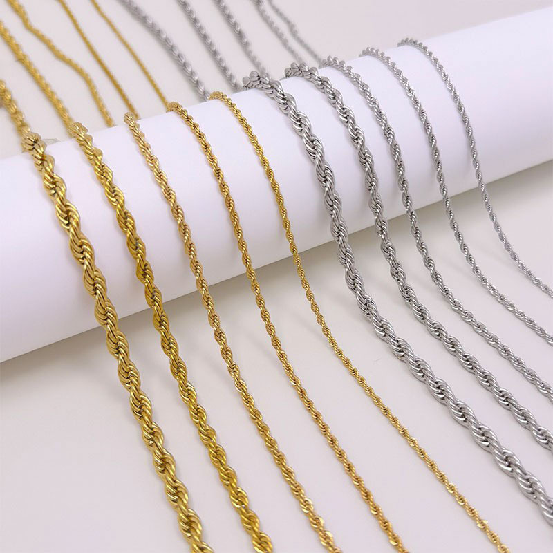 Stainless Steel Twist Chain Necklace European and American Cross-Border Hip-Hop Clavicle Chain Vacuum Color-Preserving Electroplated Titanium Steel Gold Twist Chain Stainless Steel Twist Chain Necklace European and American Cross-Border Hip-Hop Clavicle Chain Vacuum Color-Preserving Electroplated Titanium Steel Gold Twist Chain