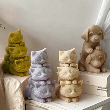 超可爱动物系列堆叠猫咪/狗捏捏模具 香薰蜡烛石膏摆件工艺品模具
