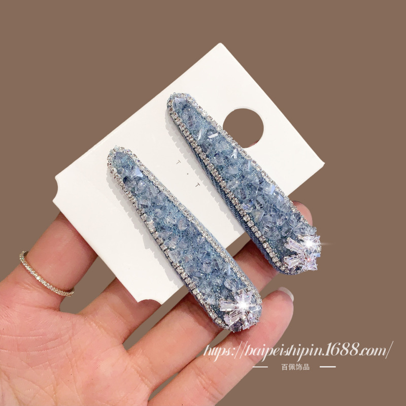 蓝色满钻水晶发饰女侧边夹bb夹闪耀发夹轻奢发卡蝴蝶结刘海夹发饰|undefined
