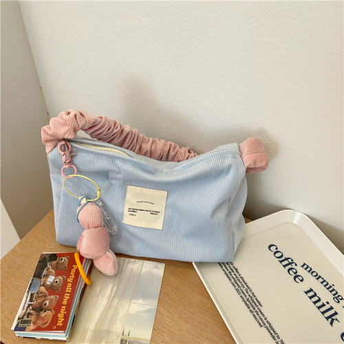 Good-looking girly corduroy handbag, cute contrasting color storage bag, portable large-capacity cosmetic bag for women