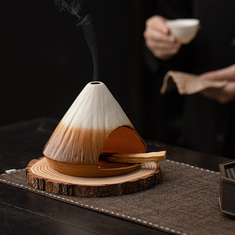 富士山熏香壁炉 雪松鼠尾草熏香炉秘鲁圣木大号窑变陶瓷香炉|undefined