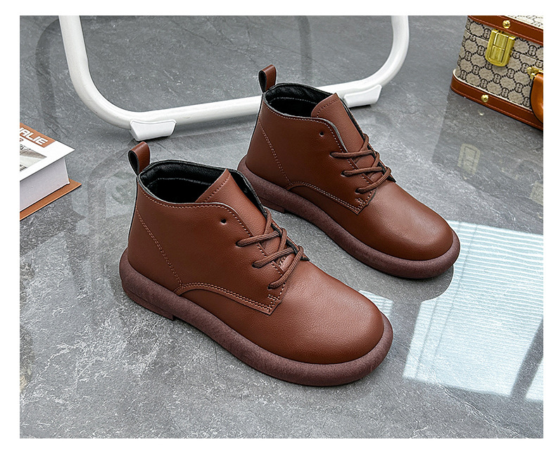 British Style Women's Leather Ankle Boots With Lace Up Thick Sole_voghion.com