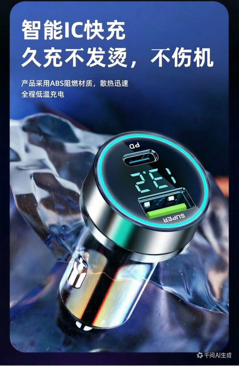 Digital Display 120W Car Mobile Phone Charger Super Fast Charging Suitable for Huawei and Apple Pd Flash Charging Aluminum Alloy Car Charger