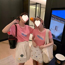 【现货】MS冲浪少女植绒烫金字母t恤女夏季新款宽松短款上衣