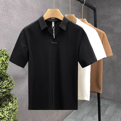 Men's Short Sleeve T-Shirt 2025 Summer New Pure Color Casual Collar Shirt Simple Unbuttoned Versatile Loose Half-Sleeve Polo Shirt