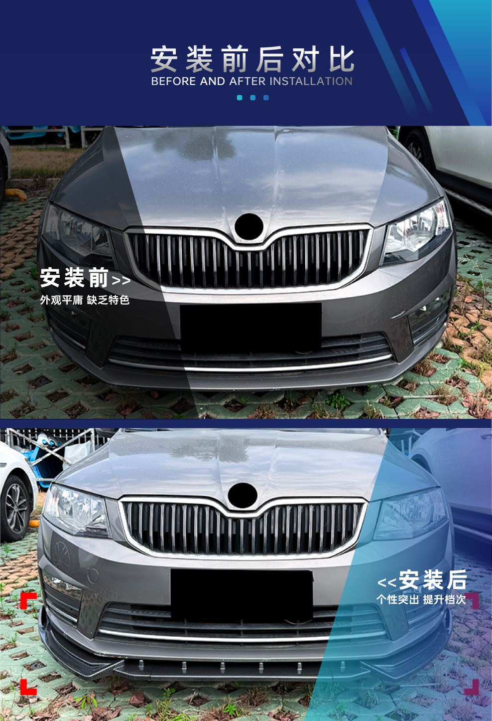 Suitable for Skoda Octavia Mk3 2015-2017 Front Lip, Front Spoiler, and Surround Modification Parts