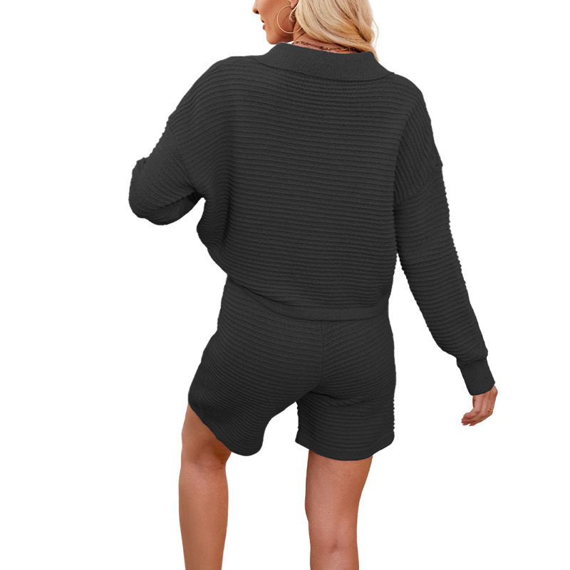 Conjunto de punto transfronterizo de moda holgado de manga larga y pantalón corto para mujer, nueva colección primavera-verano 2026, éxito de ventas en Amazon, estilo europeo y americano.