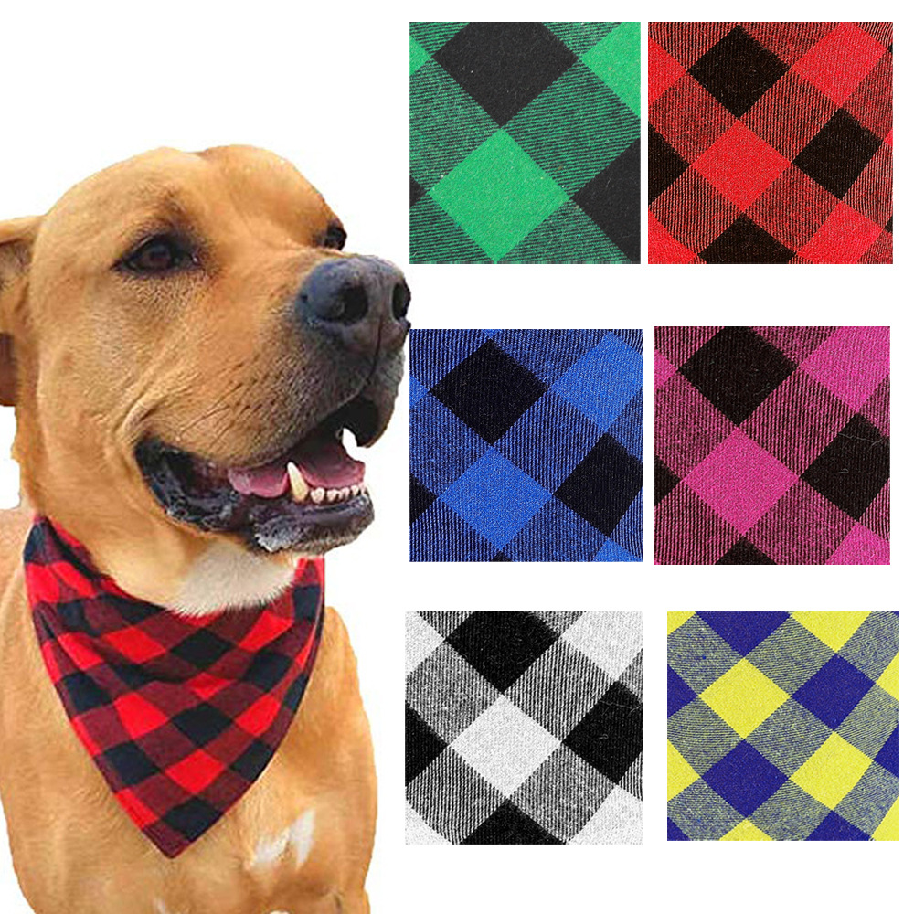 En stock transfronteriza Plaid Pet toalla triángulo de doble capa perro saliva toalla mascota saliva toalla perro bufanda