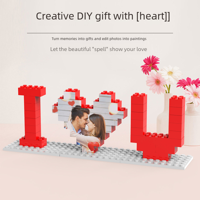 국경 간 호환 레고 블록 사진 DIY 창조적 인 발렌타인 데이 선물 하트 모양의 장식품 퍼즐 기술 트렌디 한 플레이