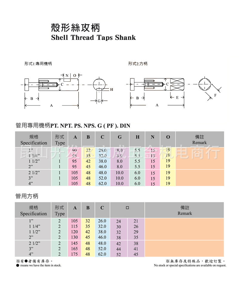 壳形丝攻柄管用专用机柄/方柄1"-4"
