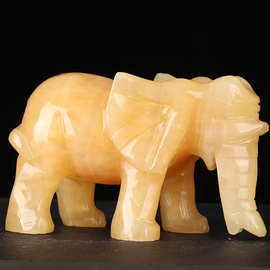 瑱玉席大象摆件黄玉象大象摆件吉祥大象 大象手工玉石对象摆件
