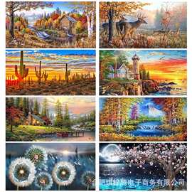 跨境新款钻石画卡通画横屏风景图片钻石画DIY圆钻/方钻亚马逊爆
