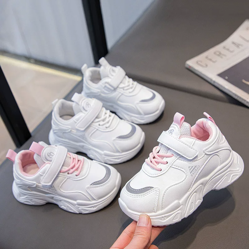 Children's sports shoes, casual footwear, non-slip white shoes, soft sole, trend of season