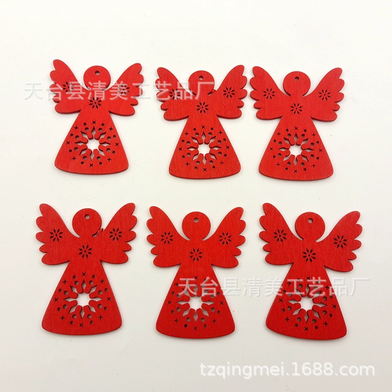 Productos de madera de la serie de Navidad roja DIY colgante de dibujos animados de Navidad de madera 10 piezas un paquete con 10 cuerda de cáñamo