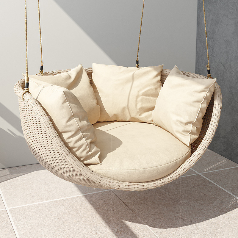 Ocio al aire libre columpio cesta silla colgante balcón interior ratán asiento terraza ratán silla individual interior Nordic mecedora image 3