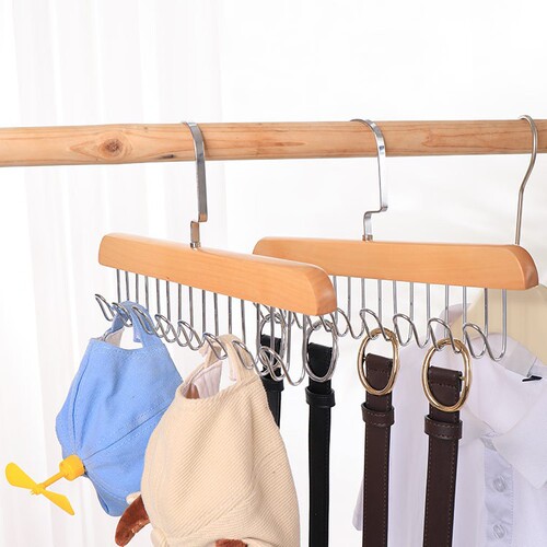 Multifunctional solid wood hanger hook underwear sling storage artifact wooden belt storage hanger 8 hook tie hanging