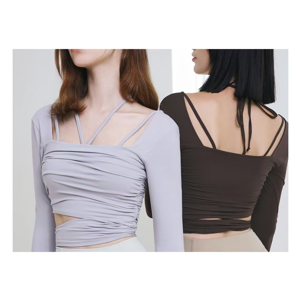 New Pleated Yoga Clothes for Women, Pilates Slimming Tops, Outdoor Running Sports, Leisure Fitness, Irregular Long Sleeves