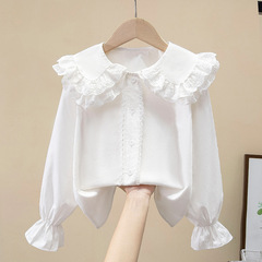 女童襯衫2024春秋裝中大兒童純棉洋氣白色學院風娃娃領襯衣上衣