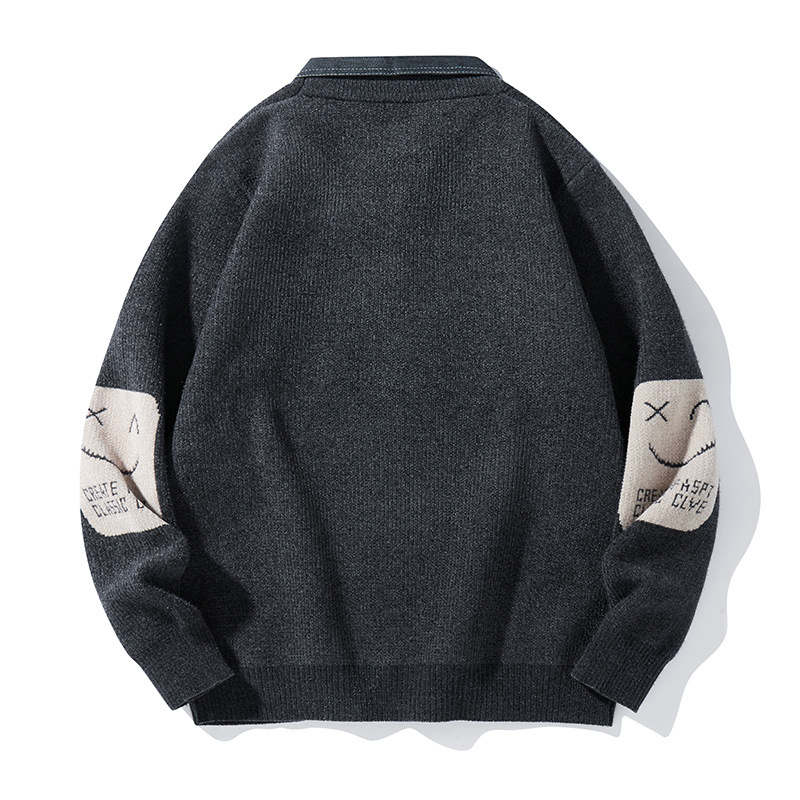 Men's Layered-Look Knit Sweater With Shirt Collar - Warm Long Sleeve Pullover For Autumn/Winter (Black/Beige/Khaki, M-Xxl)_voghion.com