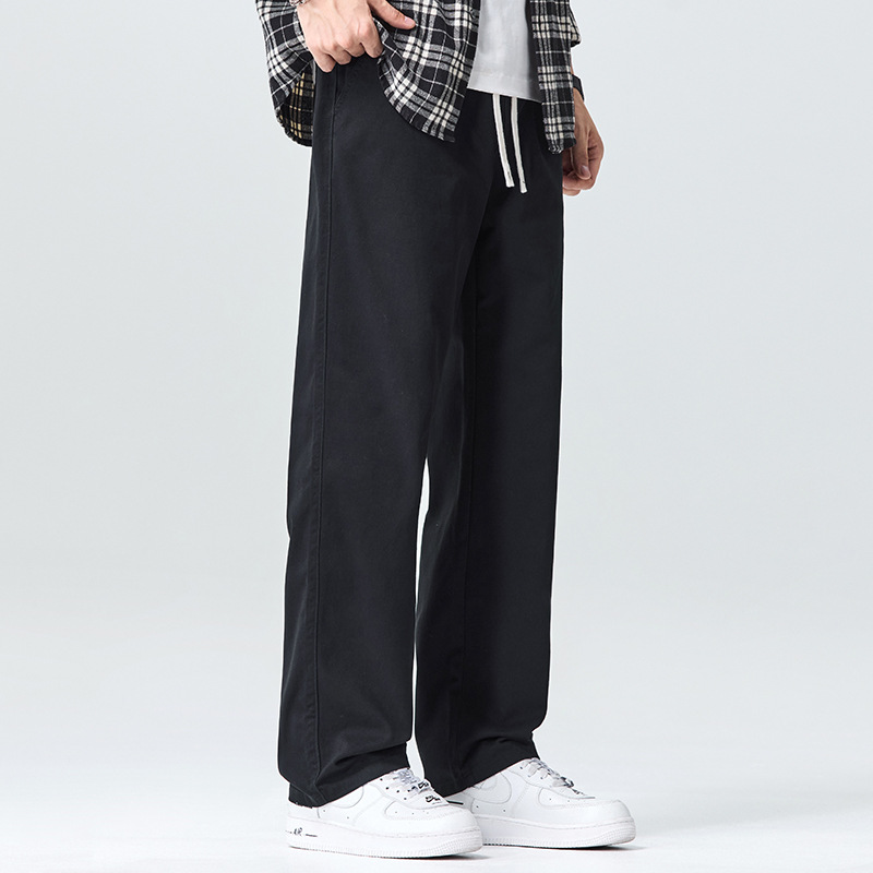 Spring and Autumn Pure Cotton Straight-Leg Casual Pants, Loose and Comfortable Slimming Drawstring Long Pants for Men, New Cross-Border Trendy Men's Pants