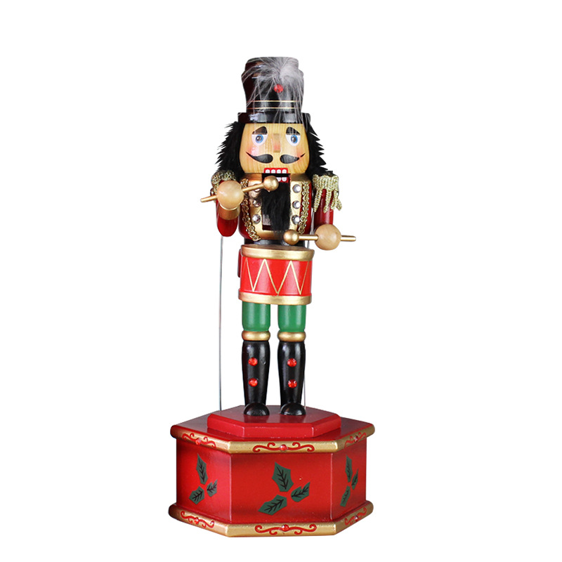 Navidad regalos navideños cascanueces caja de música giratoria artesanía decoración casera madera caja de ocho tonos