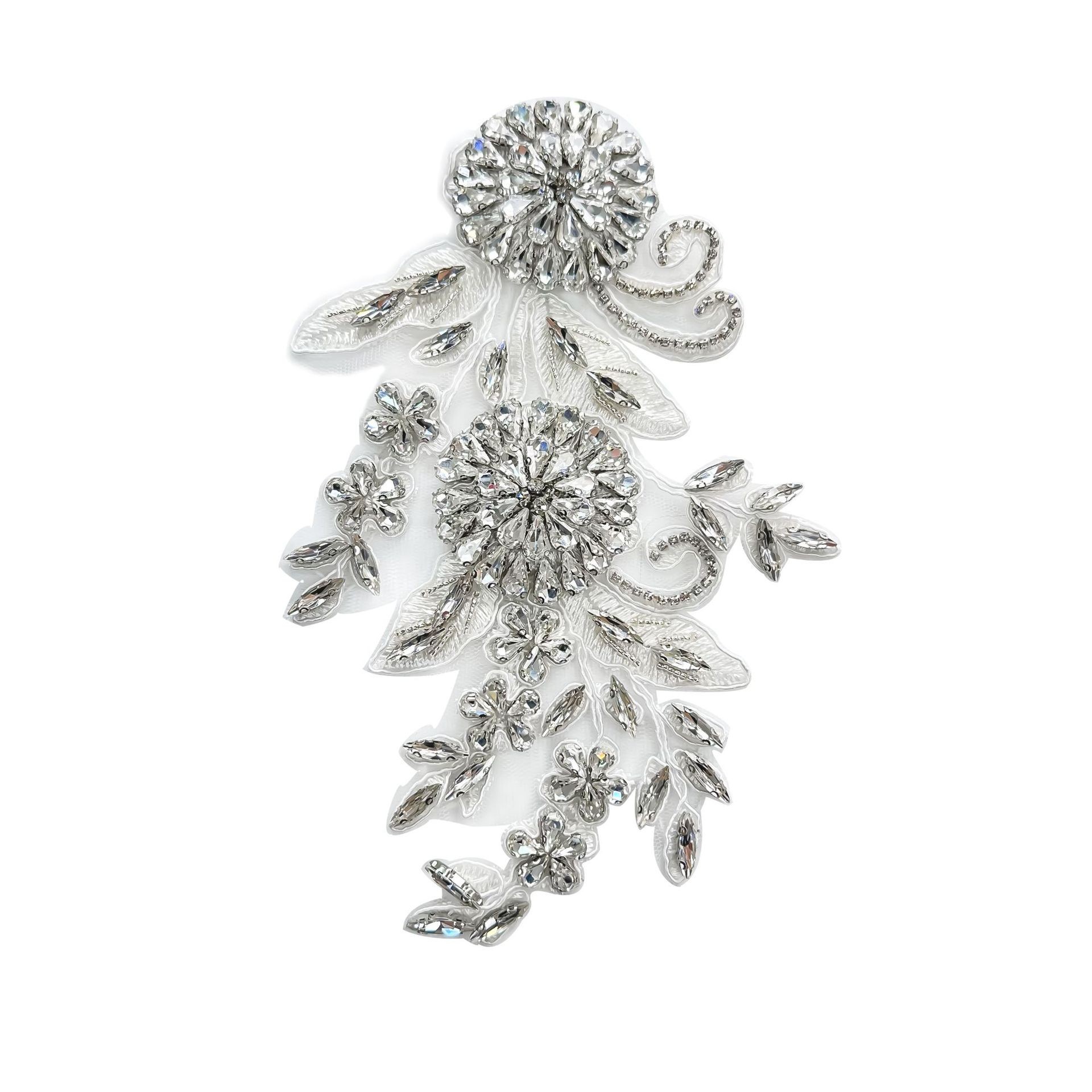 Tejido de malla pesada cuentas de clavos tridimensionales flor de perforación vestido de boda rendimiento ropa encaje bordado accesorios transfronterizos image 6