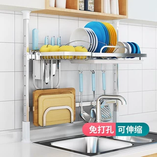 厨房置物架免打孔顶天立地伸缩杆调料架碗碟架沥水架锅架窗户挂架