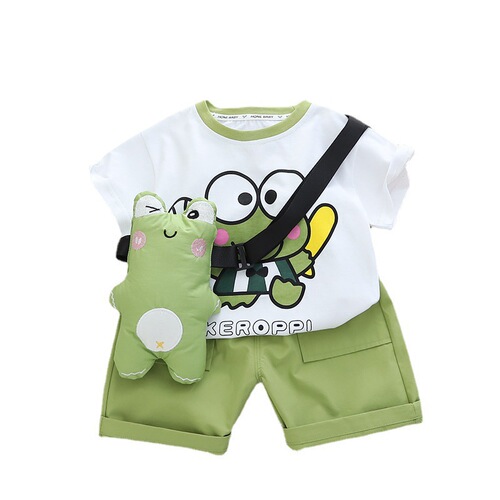 Summer Set for Boys and Girls  Cartoon Children's Short Sleeve Clothing for Young Children and Babies - Frog Summer Outfit Two-Piece Set Trendy