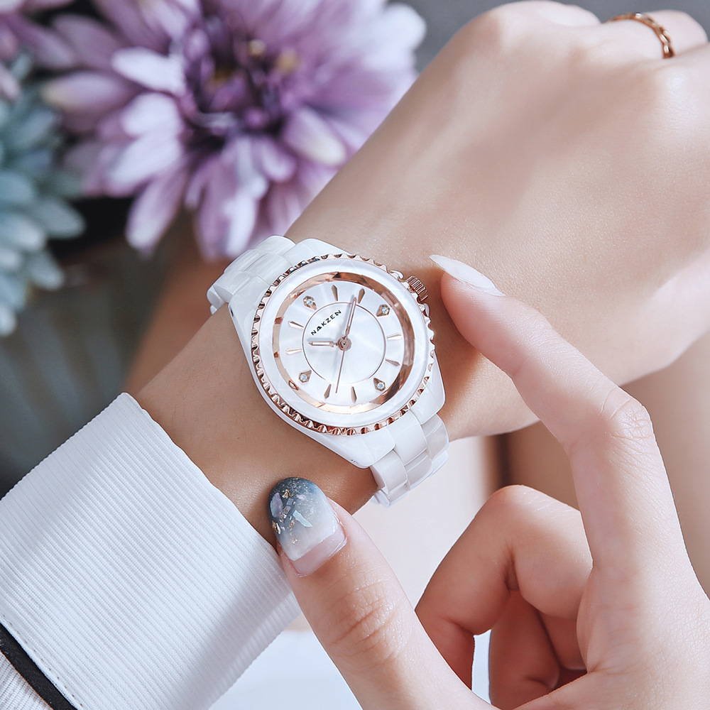 NAKZEN famosa ciudad antigua 1012 nueva correa de cerámica diamante incrustado simple regalo de San Valentín ins reloj de mujer