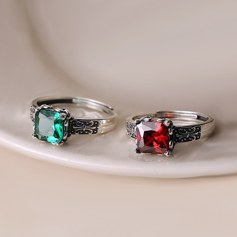 geometric design retro ring with stone with zircon
