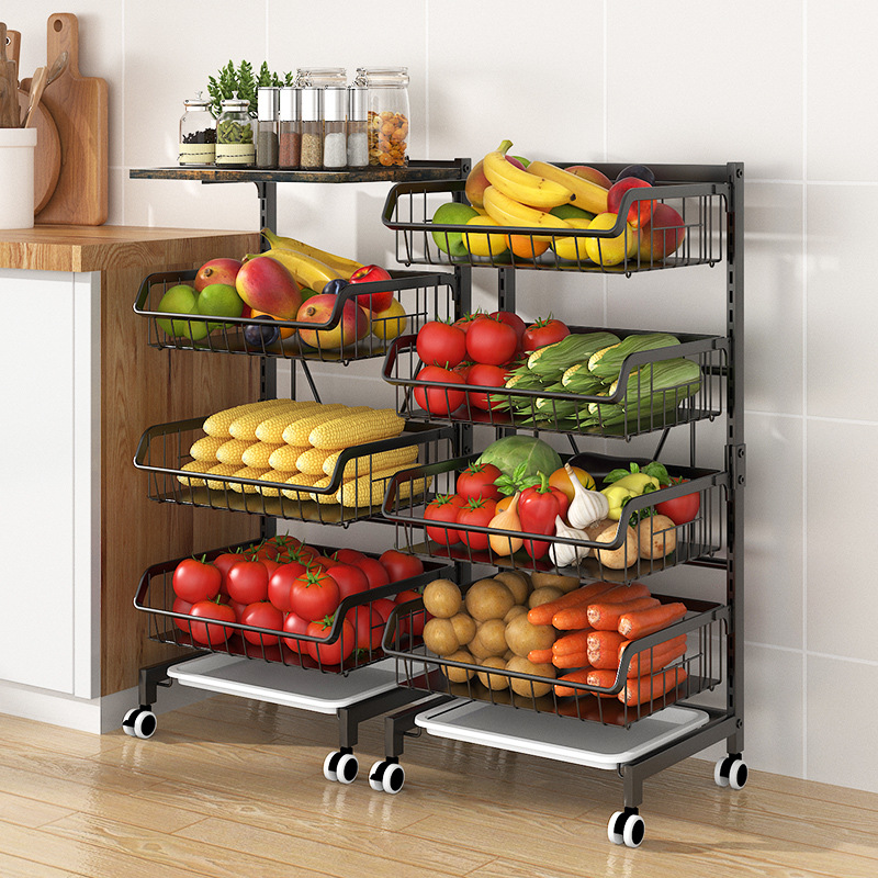 Kitchen Storage Rack Household Multi-Layer Movable Trolley Living Room Snack Storage Rack Adjustable Layered Storage Rack