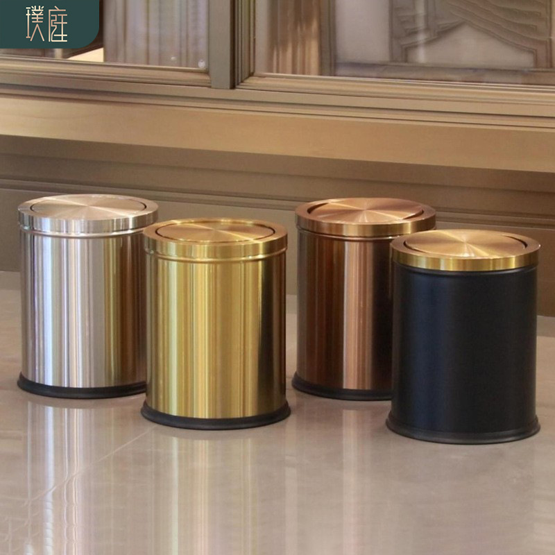 Swing Lid Stainless Steel Trash Can for Home High-End Living Room Bathroom Commercial Hotel Light Luxury Simple Cross-Border Wholesale Swing Lid Stainless Steel Trash Can for Home High-End Living Room Bathroom Commercial Hotel Light Luxury Simple Cross-Border Wholesale