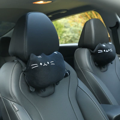 Headrest biscuit cat car pillow - cookie-cat-black-251803kg-pair