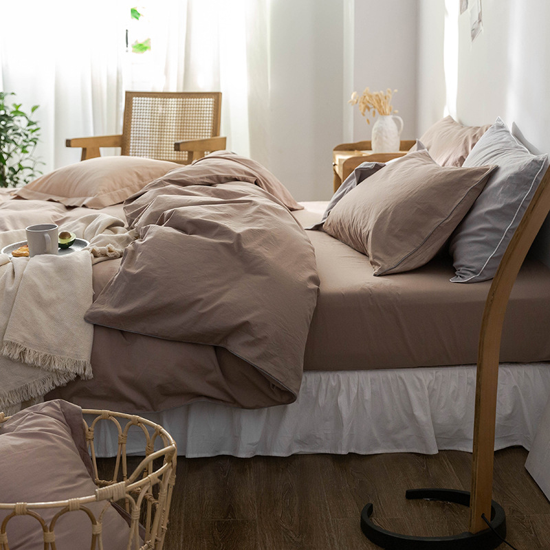 Four-piece Cotton Bedding Set For Double Bed - Solid Colour_voghion.com