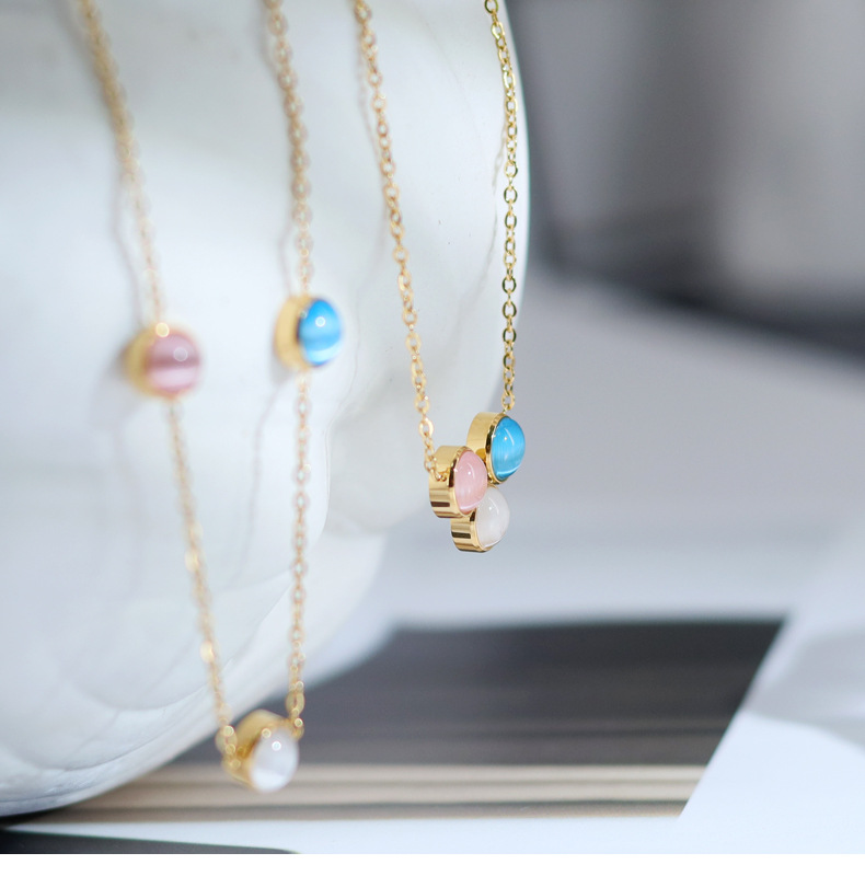 Round Pattern Fashion Round Titanium Steel Plating Opal Pendant Necklace 1 Piece