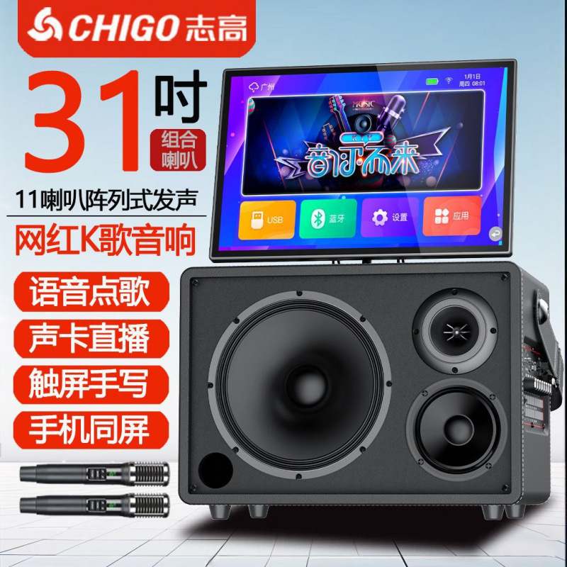 志高广场舞音响带显示屏户外大音量家用K歌拉杆音箱家庭KTV点歌机