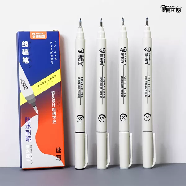 Boratu Needle Tip Pen 0.5mm Student Exam-Specific Quick-Drying Black Pen Cross-Border Continuous Ink Flow Large Capacity Outlining Pen