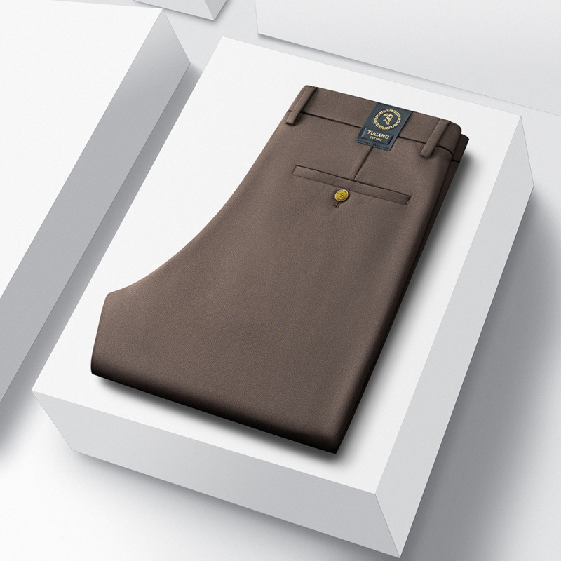 Pantalones de marca pantalones casuales de negocios para hombres elásticos de cuatro caras 2024 otoño e invierno gruesos pantalones de pierna recta sin hierro suaves y antiarrugas que no son sensibles a la piel