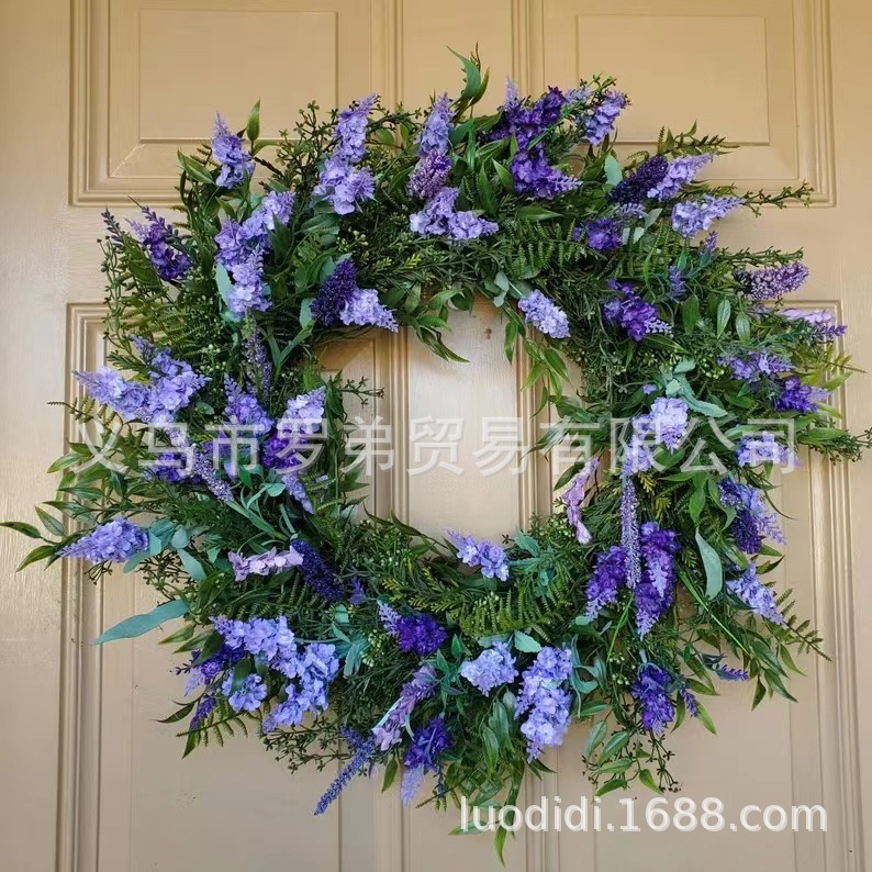 跨境独立站新品春季花环夏季花圈薰衣草花环野花花环农家农舍挂饰